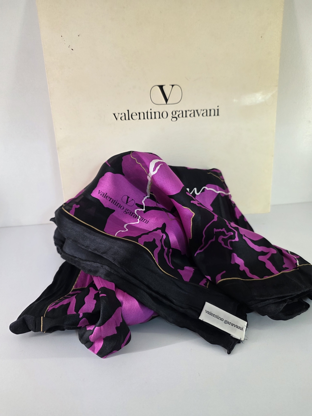 Valentino Garavani Black & Fuchsia Large Silk Scarf